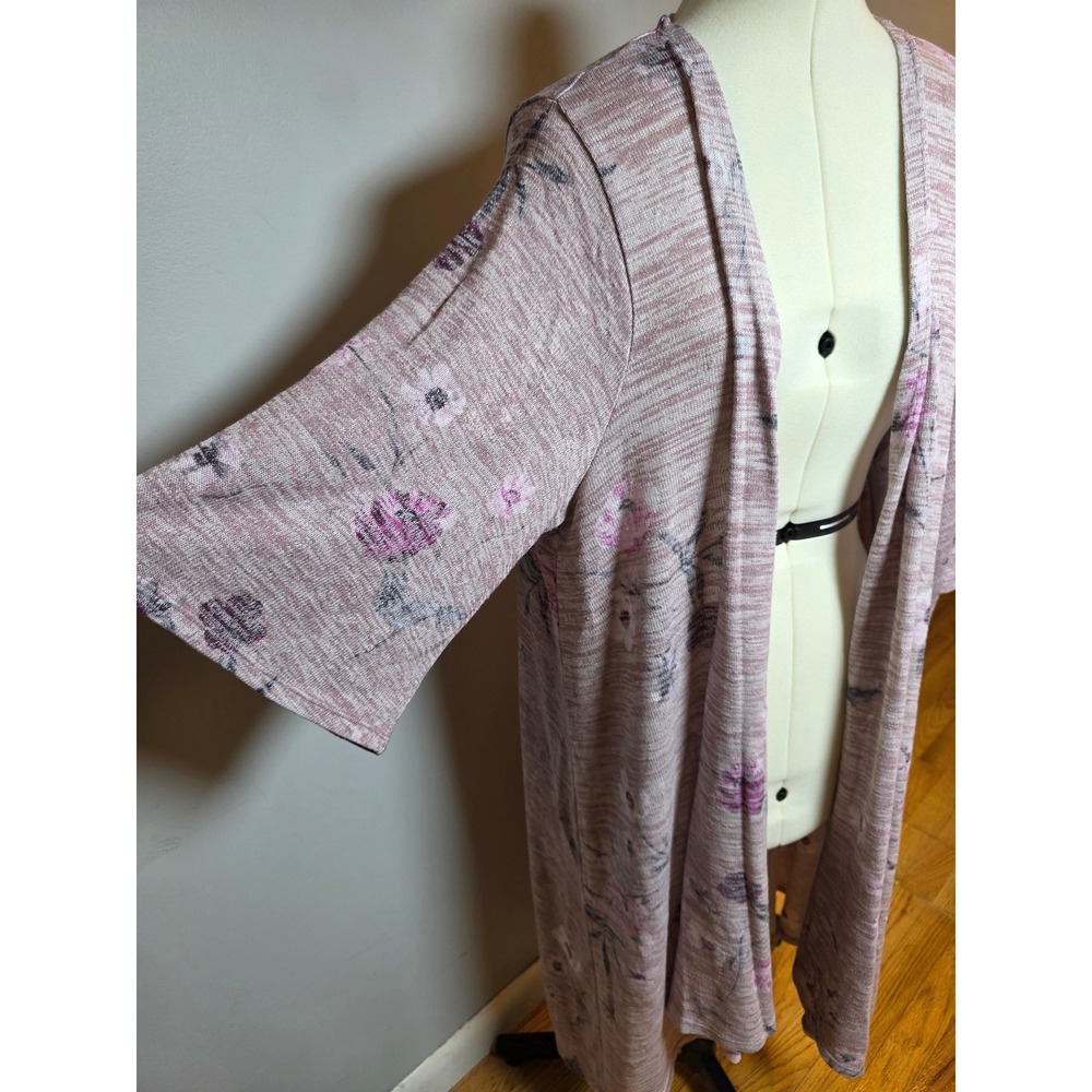 Torrid Womens 4 Floral Duster Cardigan Pink Space Dye High Low Boho Cottagecore - Picture 2 of 7